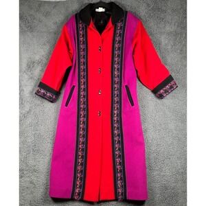 Vintage Coloratura 100% Wool Colorblock Long Coat S/M USA Maximalist Boho Retro